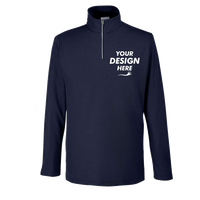 Core 365 Men's Fusion ChromaSoft™ Pique Quarter-Zip Pullover, Classic Navy, Front view, Mockup