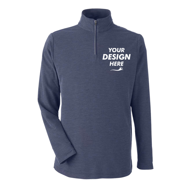 Core 365 Men's Fusion ChromaSoft™ Pique Quarter-Zip Pullover, Classic Navy Heather, Front view, Mockup
