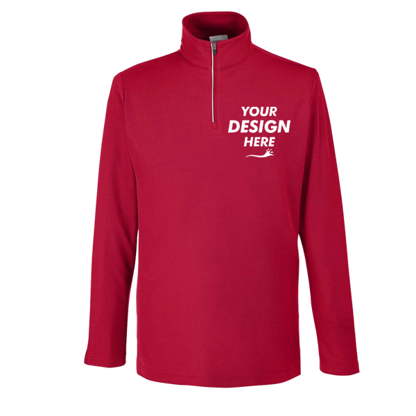 Core 365 Men's Fusion ChromaSoft™ Pique Quarter-Zip Pullover, Classic Red, Front view, Mockup