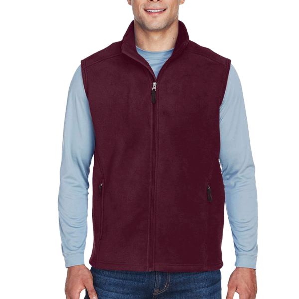 Core 365 Men's Journey Fleece Vest, Burgundy, Front view