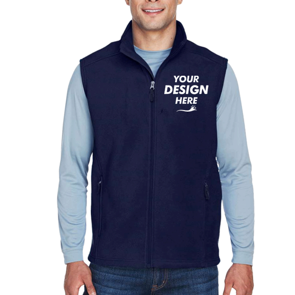 Core 365 Men's Journey Fleece Vest, Classic Navy, Front view, Mockup