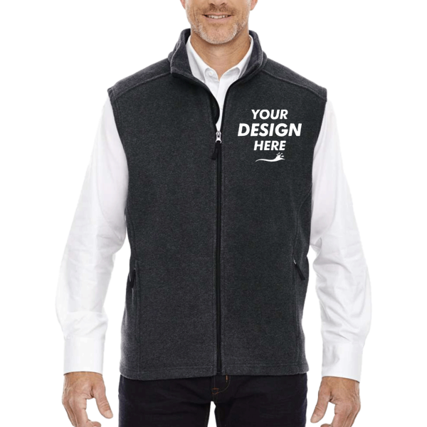 Core 365 Men's Journey Fleece Vest, Heather Charcoal, Front view, Mockup