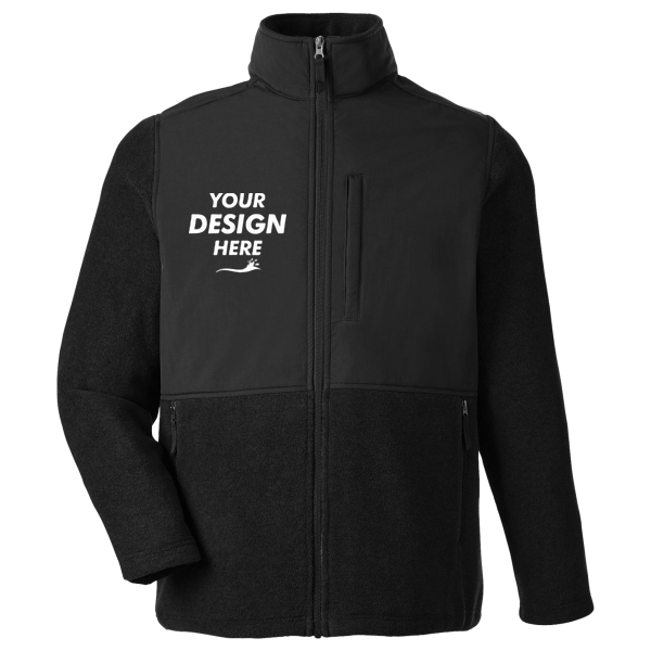 Core 365 Men's Journey Summit Hybrid Full-Zip, Black / Black, Front view, Mockup