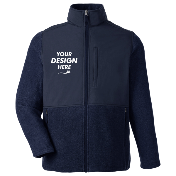 Core 365 Men's Journey Summit Hybrid Full-Zip, Classic Navy / Classic Navy, Front view, Mockup