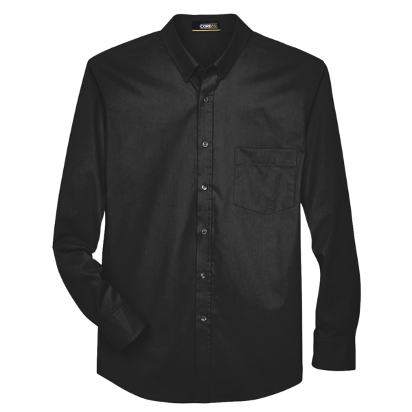 Core 365 Men's Operate Twill Dress Shirt, Black, Front view