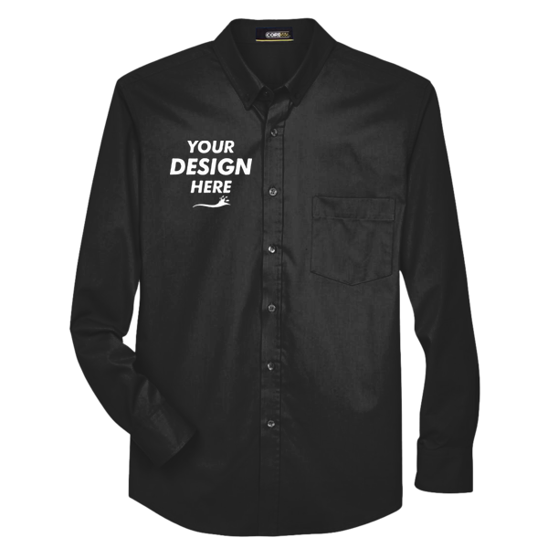 Core 365 Men's Operate Twill Dress Shirt, Black, Front view, Mockup
