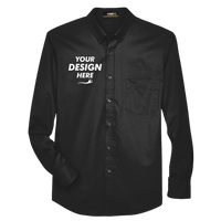 Core 365 Men's Operate Twill Dress Shirt, Black, Front view, Mockup
