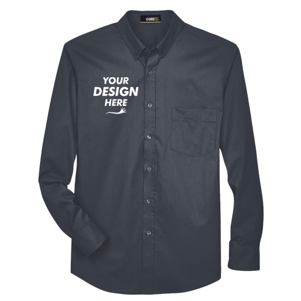 Core 365 Men's Operate Twill Dress Shirt, Carbon, Front view, Mockup