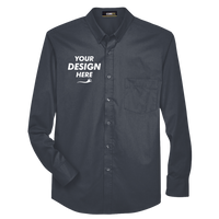 Core 365 Men's Operate Twill Dress Shirt, Carbon, Front view, Mockup