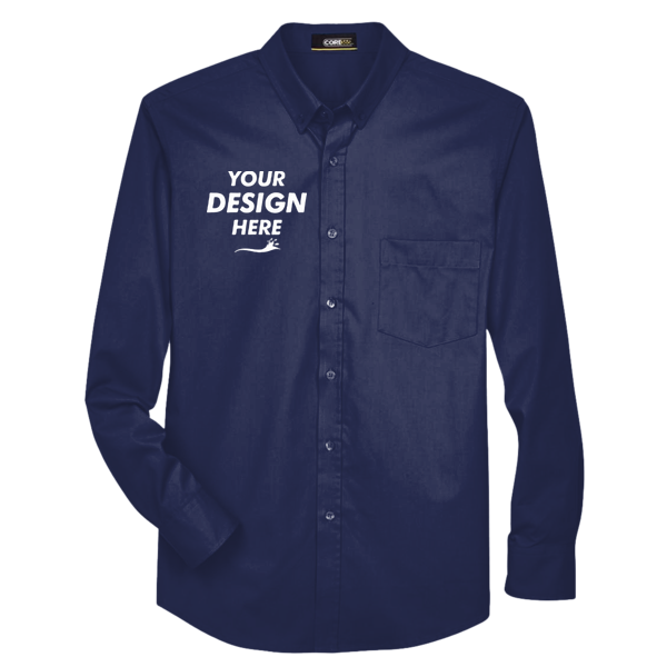 Core 365 Men's Operate Twill Dress Shirt, Classic Navy, Front view, Mockup