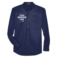 Core 365 Men's Operate Twill Dress Shirt, Classic Navy, Front view, Mockup