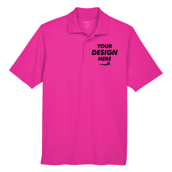Core 365 Men's Origin Performance Piqué Polo, Bright Magenta, Front view, Mockup