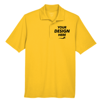 Core 365 Men's Origin Performance Piqué Polo, Campus Gold, Front view, Mockup