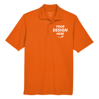 Core 365 Men's Origin Performance Piqué Polo, Campus Orange, Front view, Mockup
