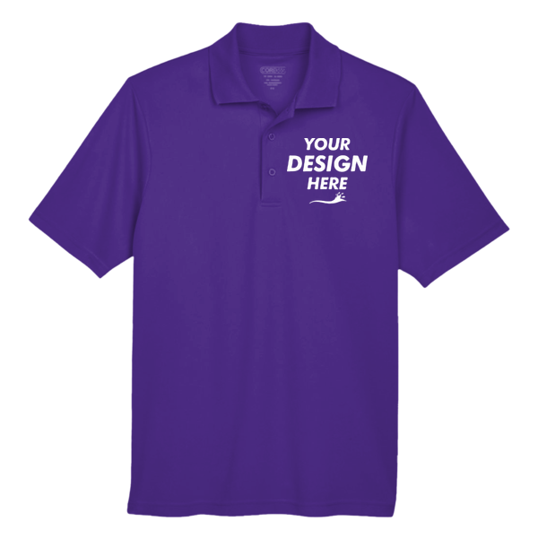 Core 365 Men's Origin Performance Piqué Polo, Campus Purple, Front view, Mockup