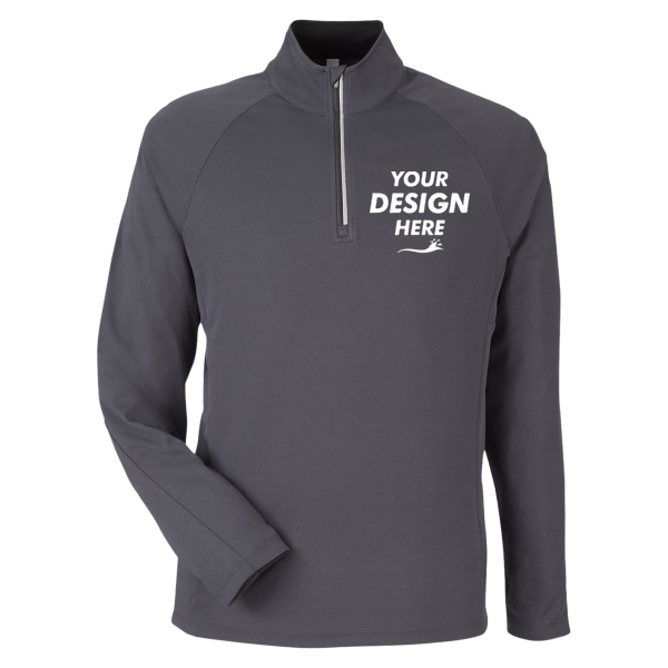 Core 365 Men's Origin Performance Pique Quarter-Zip Pullover, Carbon / Black, Front view, Mockup