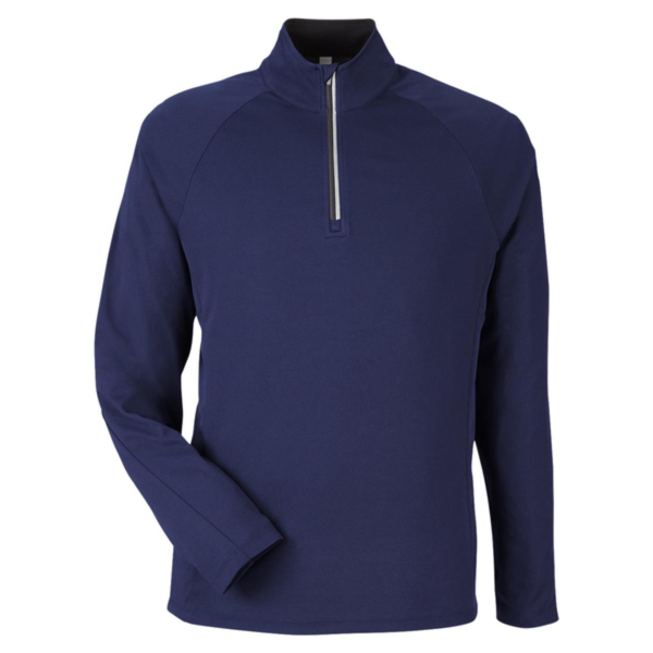 Core 365 Men's Origin Performance Pique Quarter-Zip Pullover, Classic Navy Heather / Carbon, Front view