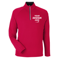 Core 365 Men's Origin Performance Pique Quarter-Zip Pullover, Classic Red / Carbon, Front view, Mockup