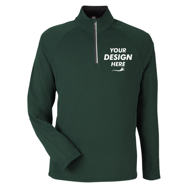 Core 365 Men's Origin Performance Pique Quarter-Zip Pullover, Forest / Carbon, Front view, Mockup