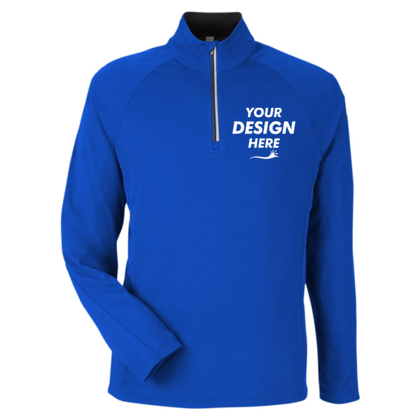 Core 365 Men's Origin Performance Pique Quarter-Zip Pullover, True Royal / Carbon, Front view, Mockup