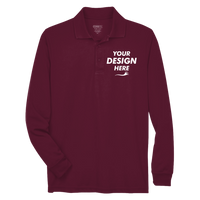 Core 365 Men's Pinnacle Performance Long Sleeve Piqué Polo, Burgundy, Front view, Mockup