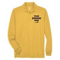 Core 365 Men's Pinnacle Performance Long Sleeve Piqué Polo, Campus Gold, Front view, Mockup