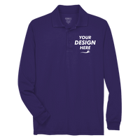 Core 365 Men's Pinnacle Performance Long Sleeve Piqué Polo, Campus Purple, Front view, Mockup