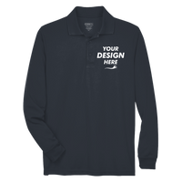 Core 365 Men's Pinnacle Performance Long Sleeve Piqué Polo, Carbon, Front view, Mockup