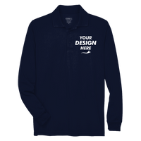 Core 365 Men's Pinnacle Performance Long Sleeve Piqué Polo, Classic Navy, Front view, Mockup
