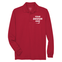 Core 365 Men's Pinnacle Performance Long Sleeve Piqué Polo, Classic Red, Front view, Mockup