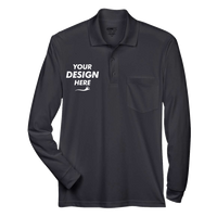 Core 365 Men's Pinnacle Performance Long Sleeve Piqué Polo with Pocket, Black, Front view, Mockup