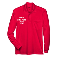Core 365 Men's Pinnacle Performance Long Sleeve Piqué Polo with Pocket, Classic Red, Front view, Mockup