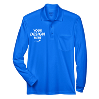 Core 365 Men's Pinnacle Performance Long Sleeve Piqué Polo with Pocket, True Royal, Front view, Mockup