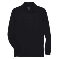Core 365 Men's Pinnacle Performance Long Sleeve Piqué Polo, Black, Front view