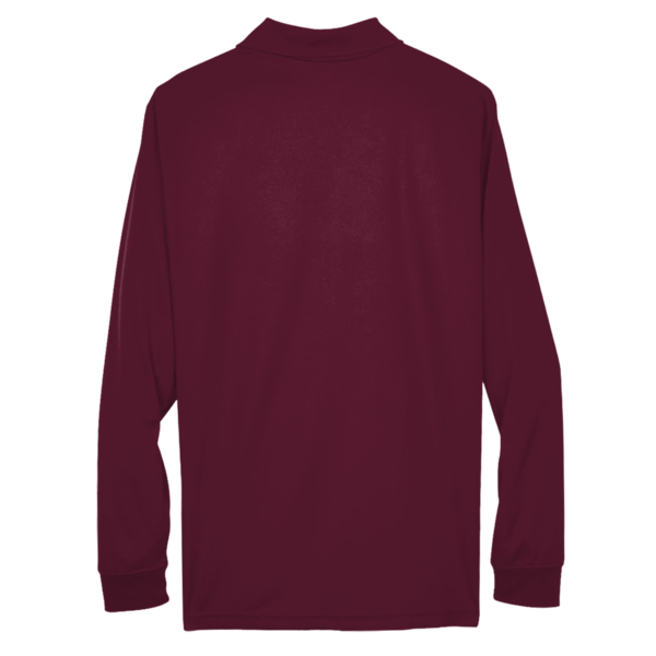 Core 365 Men's Pinnacle Performance Long Sleeve Piqué Polo, Burgundy, Back view