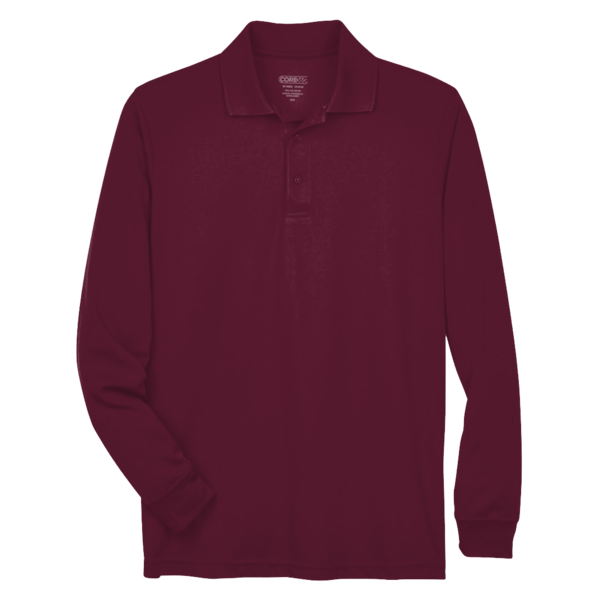 Core 365 Men's Pinnacle Performance Long Sleeve Piqué Polo, Burgundy, Front view