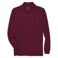 Core 365 Men's Pinnacle Performance Long Sleeve Piqué Polo, Burgundy, Front view