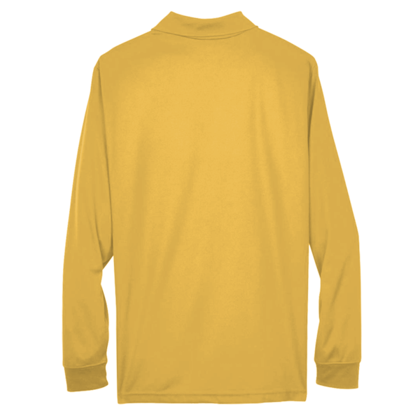 Core 365 Men's Pinnacle Performance Long Sleeve Piqué Polo, Campus Gold, Back view