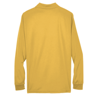 Core 365 Men's Pinnacle Performance Long Sleeve Piqué Polo, Campus Gold, Back view