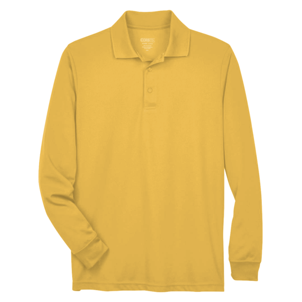 Core 365 Men's Pinnacle Performance Long Sleeve Piqué Polo, Campus Gold, Front view