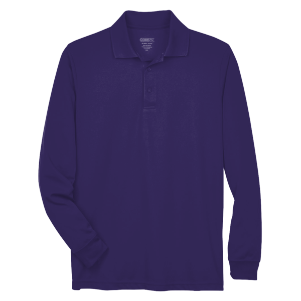 Core 365 Men's Pinnacle Performance Long Sleeve Piqué Polo, Campus Purple, Front view