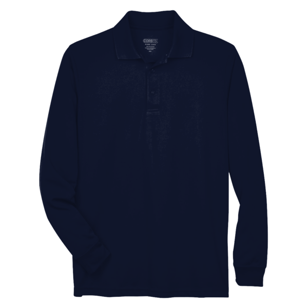 Core 365 Men's Pinnacle Performance Long Sleeve Piqué Polo, Classic Navy, Front view