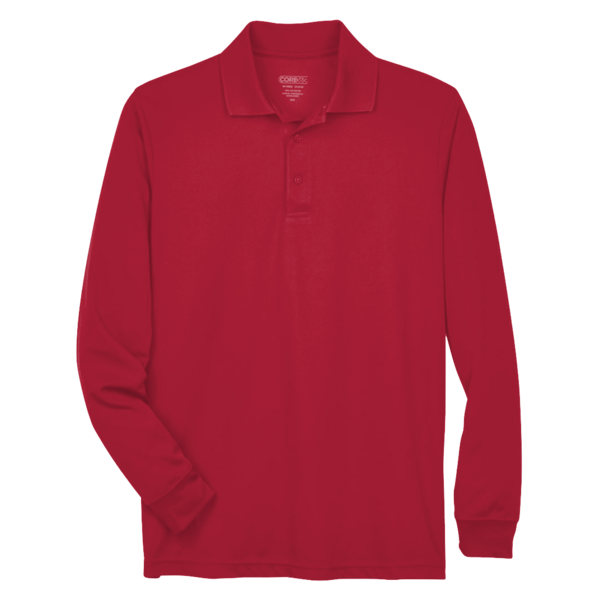 Core 365 Men's Pinnacle Performance Long Sleeve Piqué Polo, Classic Red, Front view