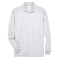 Core 365 Men's Pinnacle Performance Long Sleeve Piqué Polo, White, Front view