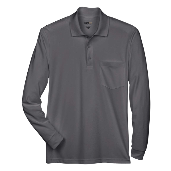 Core 365 Men's Pinnacle Performance Long Sleeve Piqué Polo with Pocket, Carbon, Front view