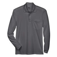 Core 365 Men's Pinnacle Performance Long Sleeve Piqué Polo with Pocket, Carbon, Front view