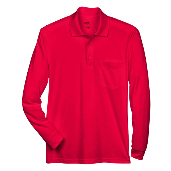 Core 365 Men's Pinnacle Performance Long Sleeve Piqué Polo with Pocket, Classic Red, Front view