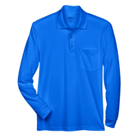 Core 365 Men's Pinnacle Performance Long Sleeve Piqué Polo with Pocket, True Royal, Front view