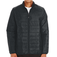 Core 365 Men's Prevail Packable Puffer Jacket, Black, Front view
