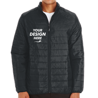 Core 365 Men's Prevail Packable Puffer Jacket, Black, Front view, Mockup